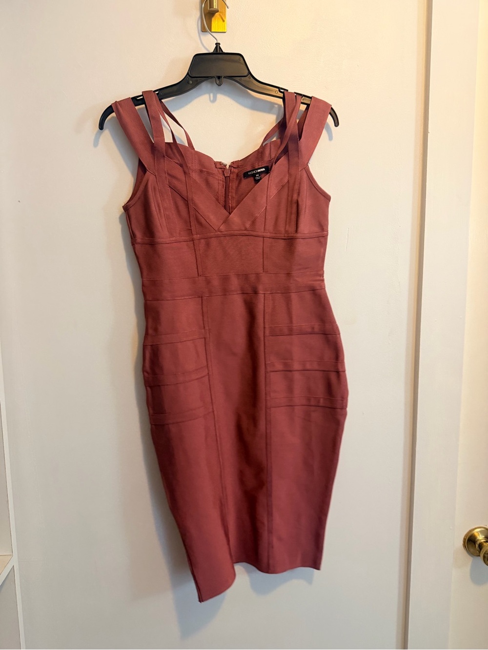Fashion Nova Rose Mauve Strappy Midi Bodycon Dress